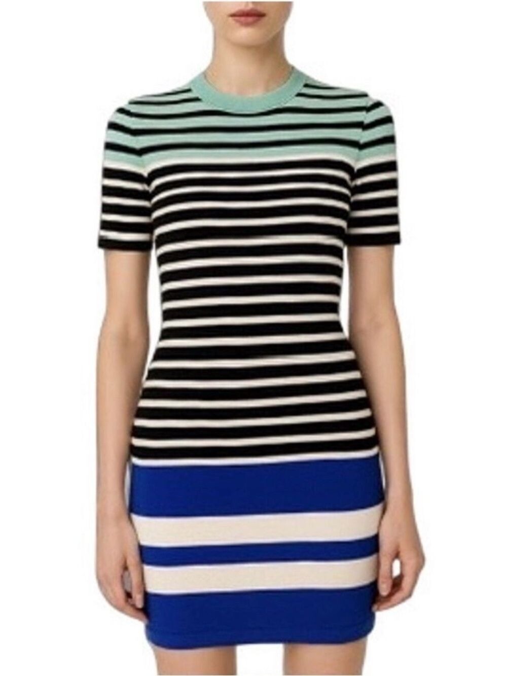 T Alexander Wang Short Sleeve Stripe Bodycon Mini Dress Stretch Multicolor S